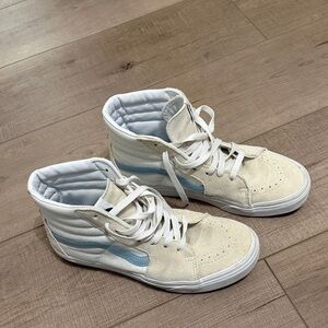Vans Women's High-Top Sneakers in Cream and Light Blue